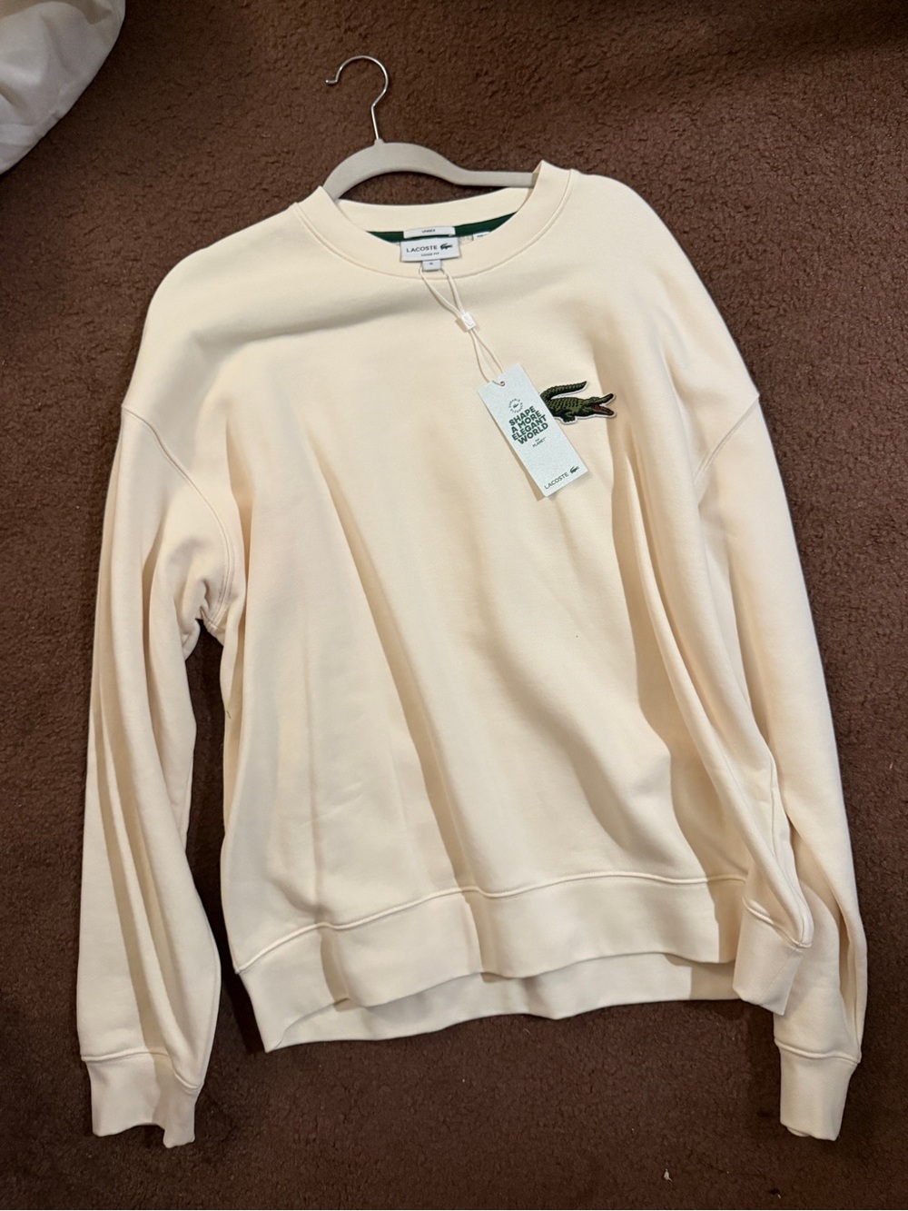 Lacoste Men's Cream Crewneck Sweatshirt with Crocodile Patch